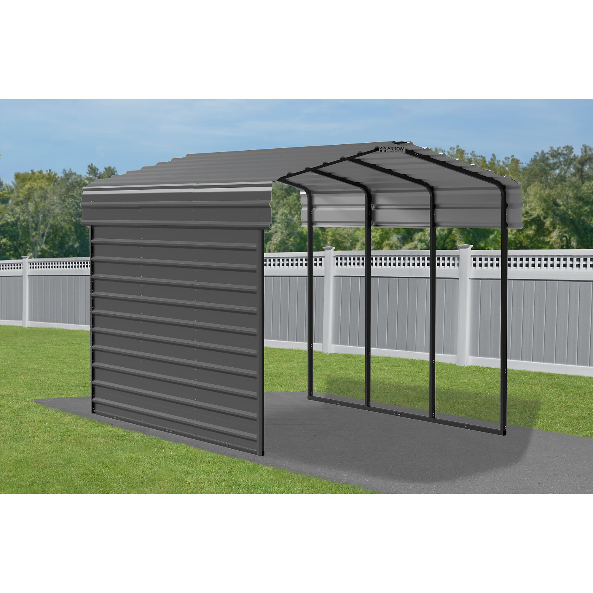 Arrow, Steel Carport w/ 1 Side Wall Kit 10x15x9 Width 120 in, Height 123.15 in, Cover Material Steel, Model# CPHC101509ECL1